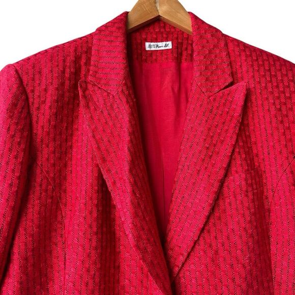 Vintage ANN MAY Woven Silk Skirt Suits Size 16 Red Single Button Career Holiday - Picture 5 of 8